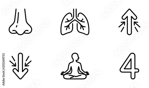 Foto Breathing Icons Set, Respiratory System, Meditation, Health Symbols