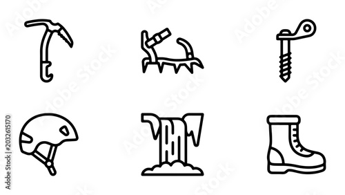 Tableau sur toile Mountain Climbing Gear Icons, Ice Axe, Crampons, Helmet, Boot