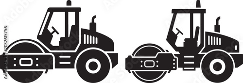 Tableau sur toile Road roller construction machine silhouette.