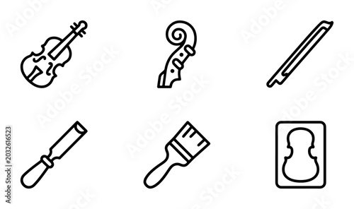 Obraz na płótnie Violin Icon Set, Musical Instrument Graphics, Craft Tools Vector