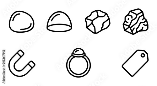 Fotografie Mineral Icons, Gemstone Symbols, Magnet, Ring, Tag Vector Graphics Set