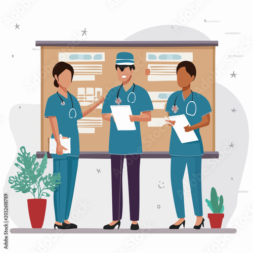 Medical Team Discussing Patient Information at a Board