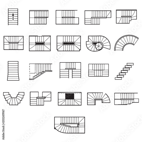 Staircase Plan Symbols Set Architectural Stairs CAD Blocks Floor Plan Vector Collection