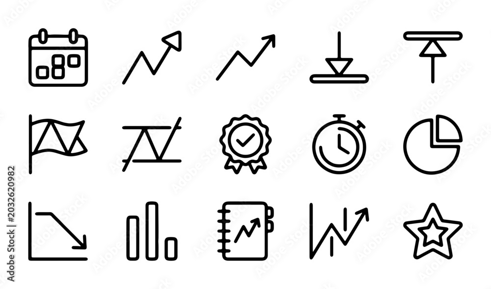 Fototapeta premium Business Growth Icons Set, Finance Analytics Symbols, Vector Data Charts, Strategy Planning Icons