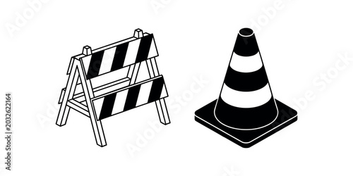 Фотография Black and white of road cone and barrier traffic cone roadblock construction in