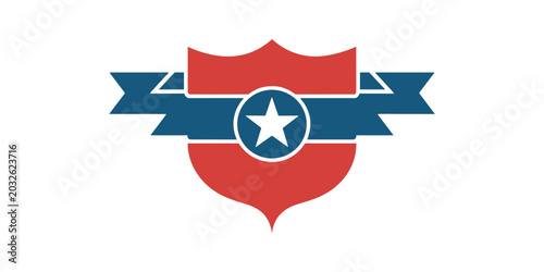 Schilderij op canvas Red shield with blue banner and white star in white background