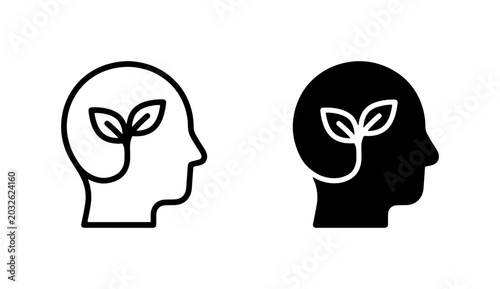 Obraz na płótnie Growth Mindset Icons, Seedling Inside Head Silhouette, Personal Development Conc