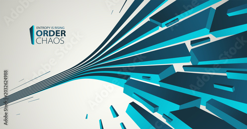 Photography Chaos and order vector concept abstract background with lines explosion to debris in decay, 3D wallpaper with perspective lines going to chaos of destruction