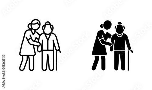 Bild auf Leinwand Elderly Care Icons, Senior Support Vector Graphics, Assisted Living Symbols, Hea
