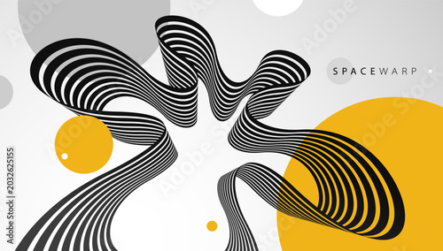 Tableau sur toile 3D perspective lines and circles vector abstract background, curve stripes ribbon bent wallpaper, road journey concept, dynamic wallpaper