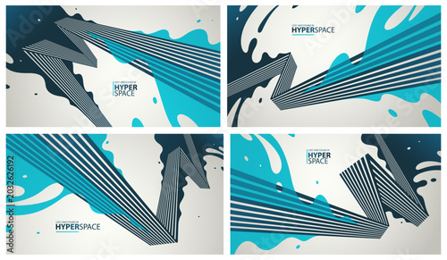 Εκτύπωση καμβά Dynamic vector abstract background set, lines in perspective with energy blast of a lava fluid in 3D space, splash in motion, modern creative art wallpaper