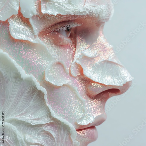 Abstract face with floral texture and shine.