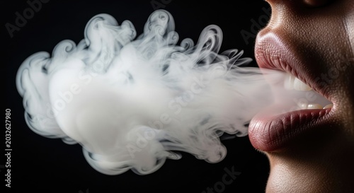 Close-Up of Person Exhaling Thick Vapor Smoke