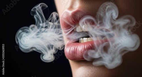 Close-Up of Person Exhaling Thick Vapor Smoke