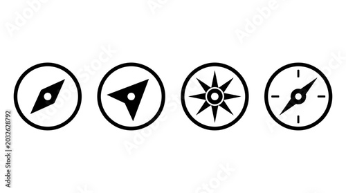 Tableau sur toile Collection of four compass icons representing navigation, direction, and orienta