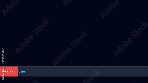 Dynamic News Ticker Animation with Live Indicator and Breaking News Text, Featuring a Seamless Loop for Broadcast and Digital Media, Symbolizing Information Dissemination and Real-Time Updates.