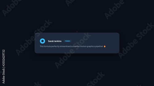 Animated notification bubble appearing with user avatar and text, then fading out, representing communication, feedback, and digital alerts, symbolizing engagement and information dissemination.