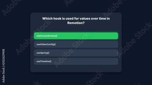 Dynamic animated quiz interface with correct answer highlighted in green, showcasing interactive technology for education and learning, symbolizing knowledge acquisition and digital engagement.