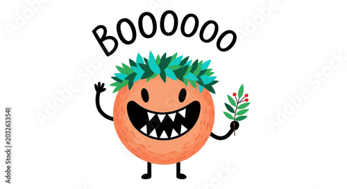 Photos Halloween pumpkin character, cartoon orange pumpkin, smiling monster face, green