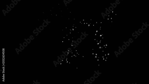 Star sparkle particles twinkling and flickering in white on a black background for cinematic video overlay effect.