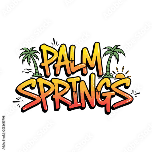 Palm Springs Graffiti Style Text Art.