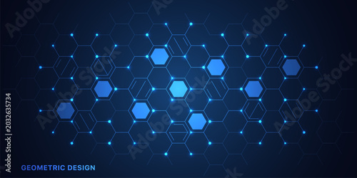 Abstract technology background and design element with hexagons pattern and geometric shapes