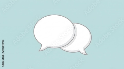 Two blank speech bubbles in a soft blue background, symbolizing communication and conversation