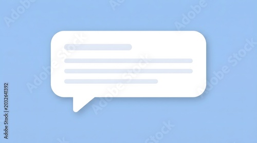 Clean 3D illustration of a generic chat message icon, an empty speech bubble for digital dialogue, user interface, and notification design concepts on a soft blue background