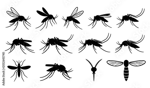 Photos Mosquito Silhouette Vector Set with Flying Disease Carrier Insect Pest Illustrat