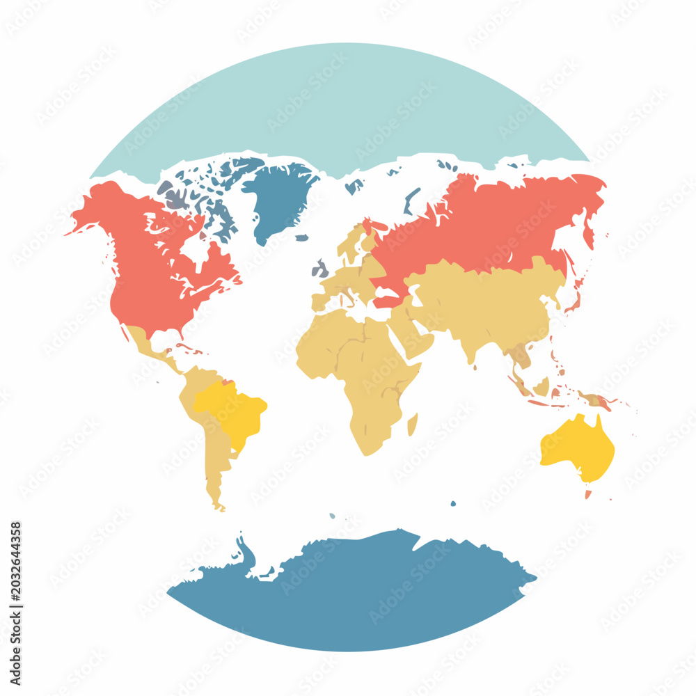 Fototapeta premium World Map with Continents Color-Coded