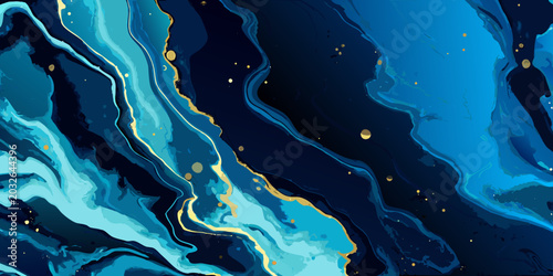 Tableau sur toile abstract blue and turquoise marble pattern with gold accents fluid art style