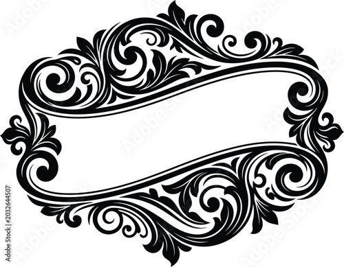Quadro em tela Vintage baroque manner border frame banner with scroll ornaments vector rendering isolated on white backdrop