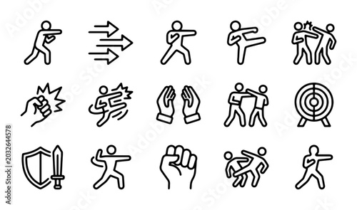 Foto Martial Arts Icons, Combat Sports Symbols, Fighting Action Vector Graphics, Kara