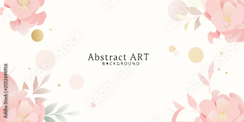 watercolor pink peonies and leaves delicate floral arrangement with abstract circles