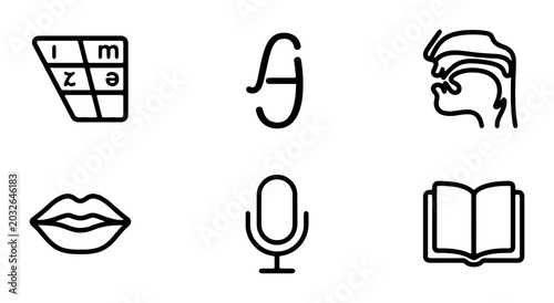 Tableau sur toile Phonetics Icons Set, Speech Sounds Symbols, Linguistics Education Graphics, Oral