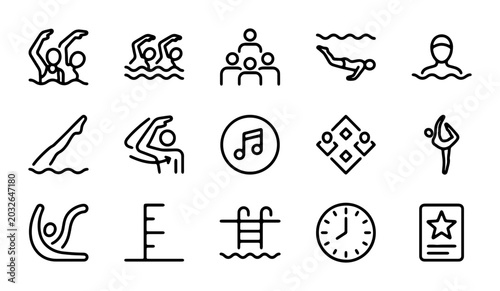 Schilderij op canvas Synchronized Swimming Icons, Aquatic Sport Vector Graphics, Water Ballet Symbols