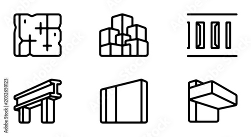Cuadro en lienzo Construction Materials Icons Set: Concrete, Steel Beams, Bricks, Blocks, Buildin
