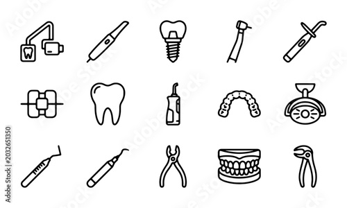 Tableau sur toile Dental Icons Set, Oral Care Vector Graphics, Dentistry Equipment Collection, Med
