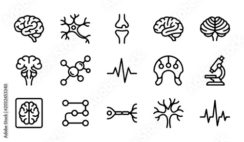 Bild auf Leinwand Neurology Icons Set, Brain and Neuron Vector Graphics, Medical Science and Healt