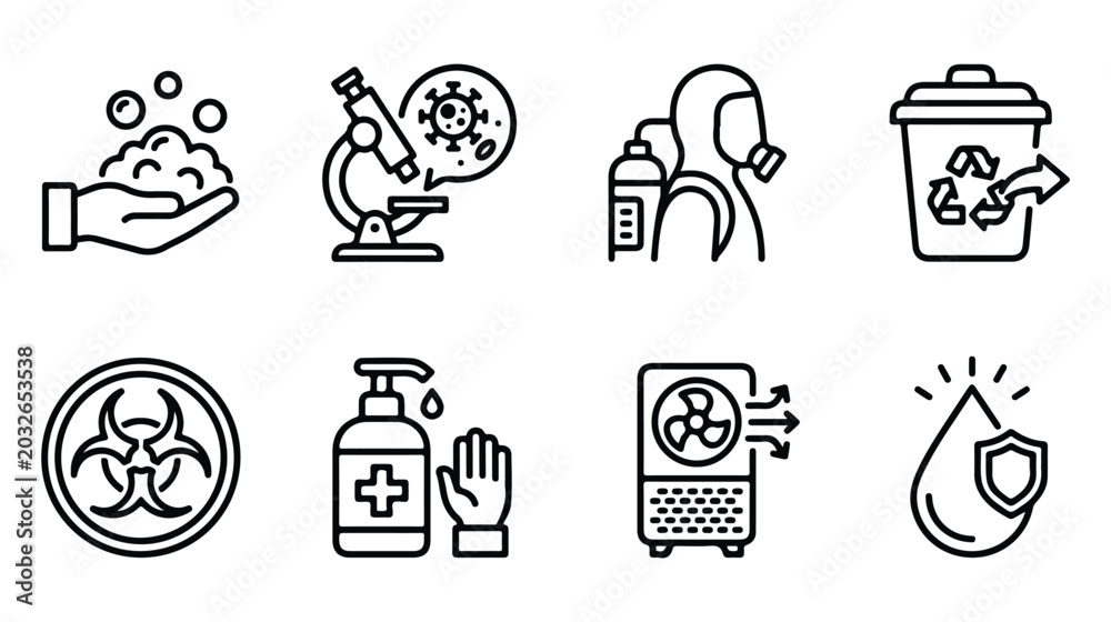 Fototapeta premium Clean icons for health and hygiene on white background