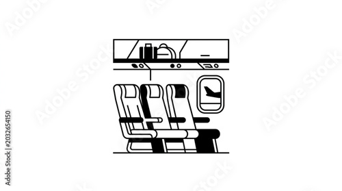 Cuadro en lienzo Airplane cabin interior with empty seats and window.