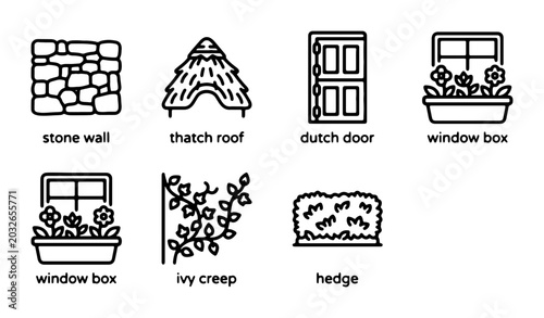 Foto Rustic Architectural Elements: Stone Wall, Thatch Roof, Dutch Door, Window Box,