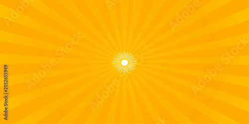 Tableau sur toile Bright sun with rays sunburst illustration in warm yellow orange sky background