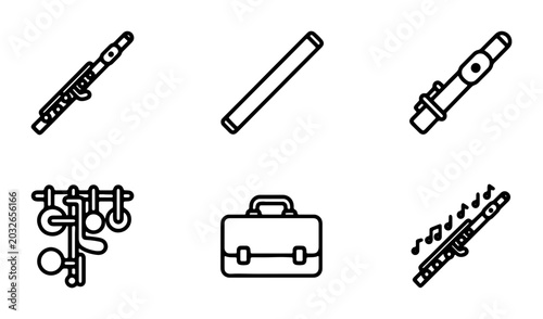 Flute Icon Set, Musical Instrument Vector Graphics, Woodwind Collection, Music Education Symbols