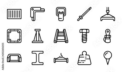 Obraz na plátně Industrial Equipment Icons Set, Heavy Machinery Symbols, Logistics Hardware Grap