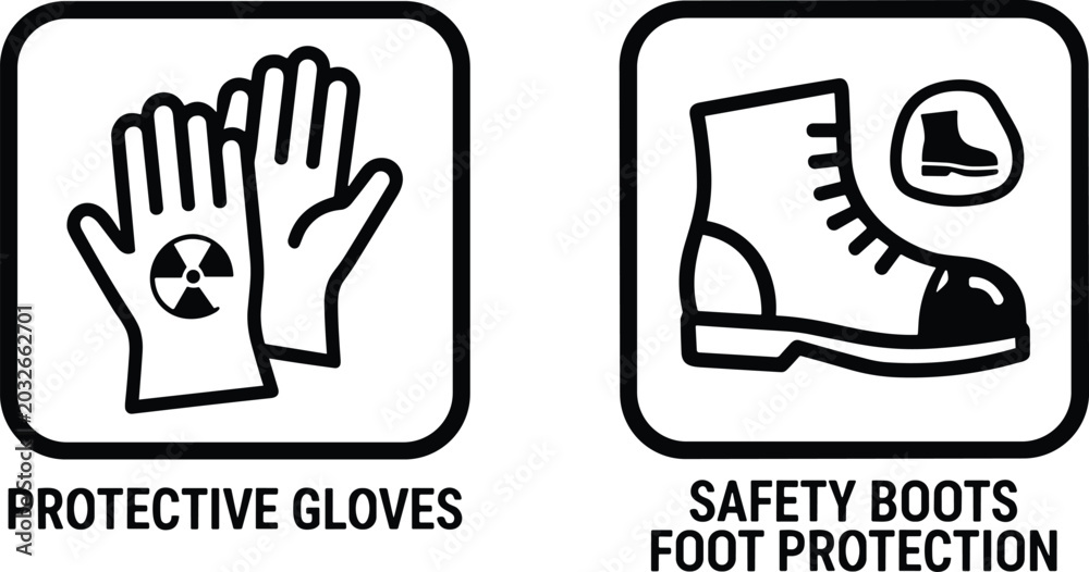 Obraz premium Workplace Safety Icons Depicting Protective Gloves and Safety Boots for Hand and Foot Protection