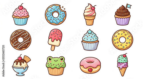 Obraz na plátne Collection of Sweet Desserts and Treats Isolated on White Background