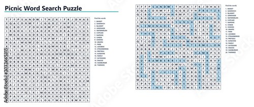 Picnic Word search puzzle sheet for family activities  