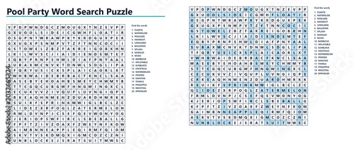 Pool Party Word search puzzle with hidden words and answers  