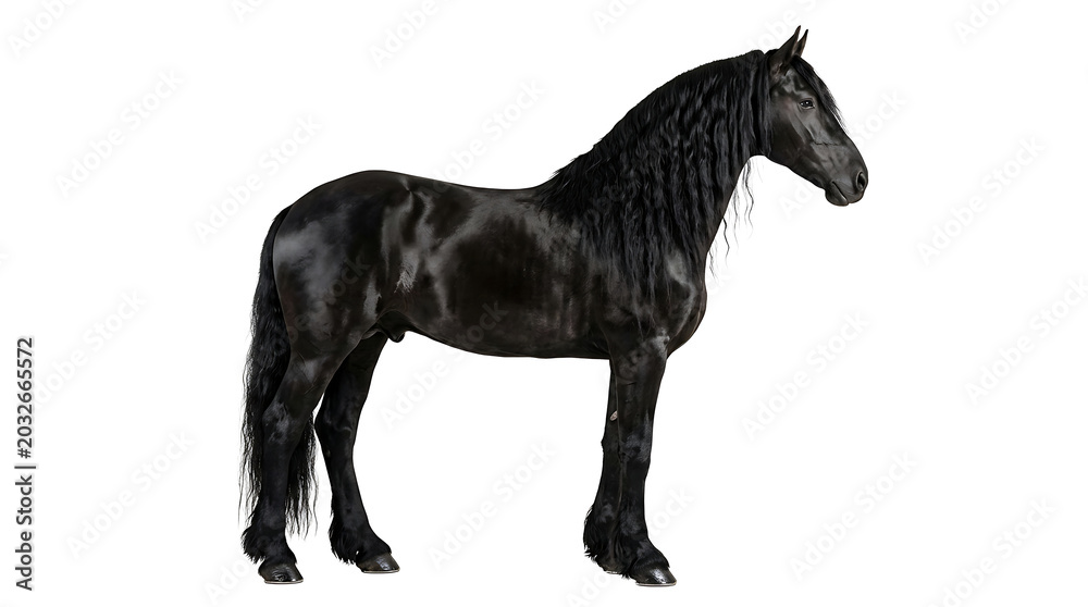 Fototapeta premium Black horse standing alone isolated on transparent background
